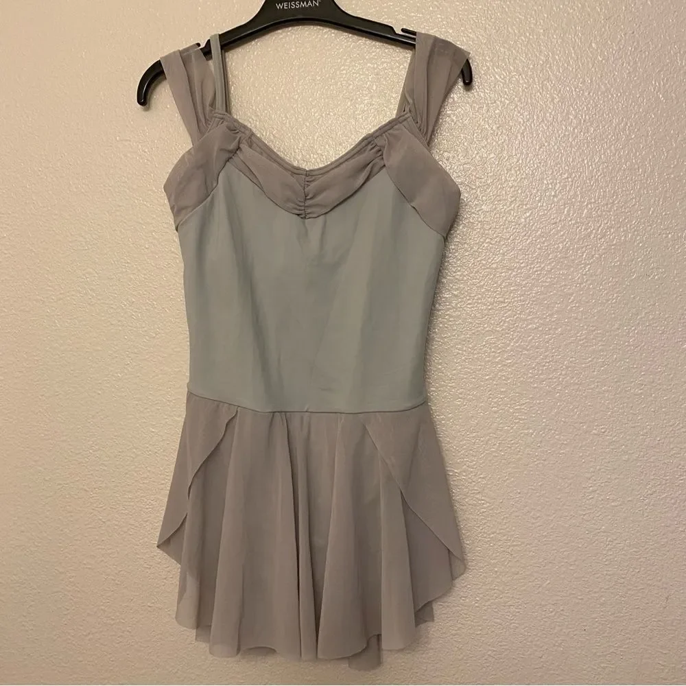 WEISSMAN Balera Dance Costume ballet gray Off The Shoulder Mesh Dress D10690 MA